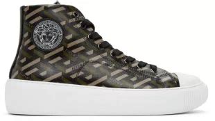 versace black & khaki monogram high-top sneakers in 5b15b khaki|versace black and white.